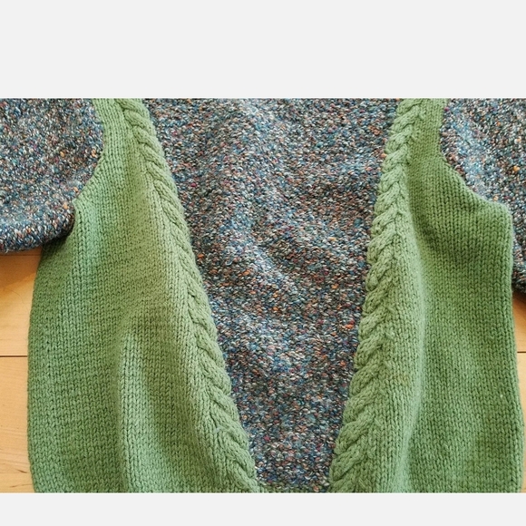 Vintage Hand Knit Sweater-Sage Green Two Tone-Sweater, Leggings & French Hat Set - Picture 5 of 14